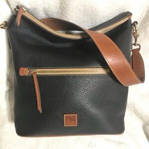 Dooney and Burke Black Leather Shoulder Bag with Brown Trim